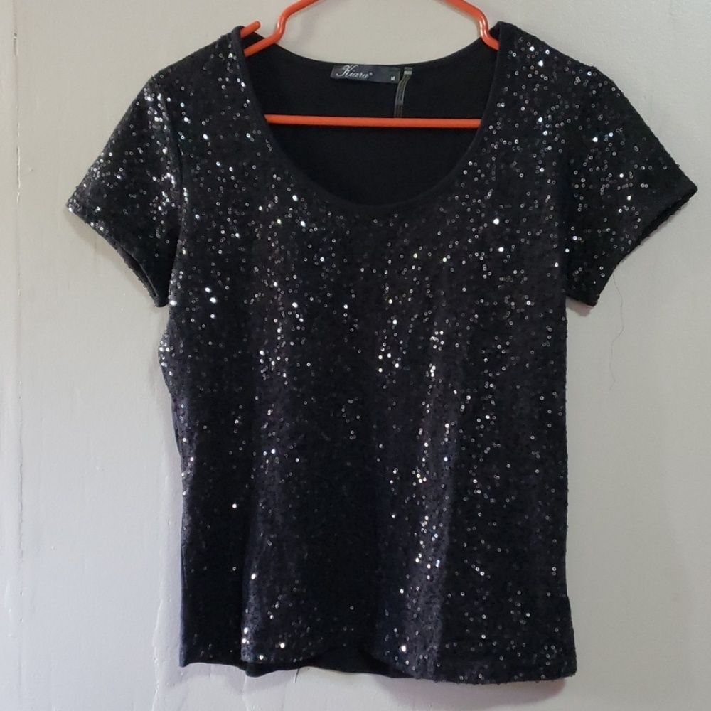 Kiara Black Sequin Top M EUC